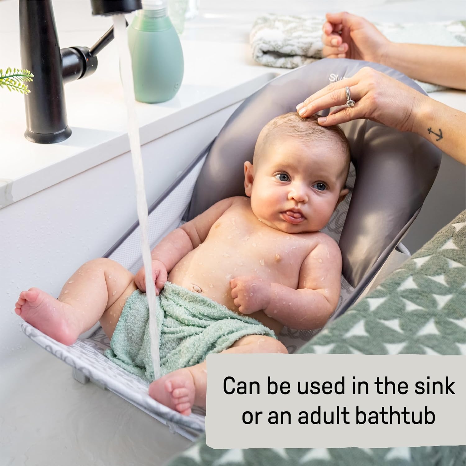 image:imageIngenuity Foldaway 2Position Baby Bath Seat Adjustable Support for Sink or Bathtub Ages 06 Months up to 20 Pounds MachineWashable SlingGray