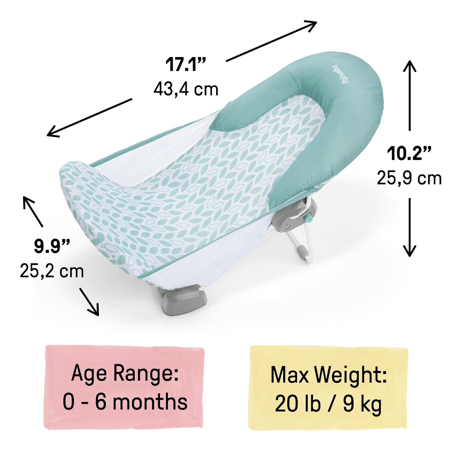 image:imageIngenuity Foldaway 2Position Baby Bath Seat Adjustable Support for Sink or Bathtub Ages 06 Months up to 20 Pounds MachineWashable SlingGreen