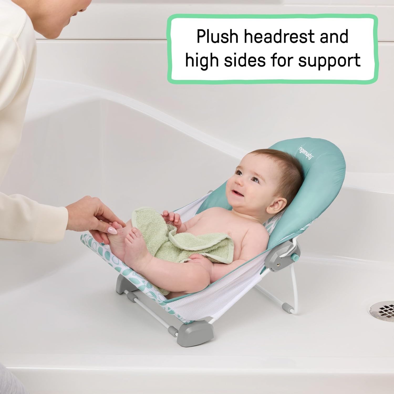 image:imageIngenuity Foldaway 2Position Baby Bath Seat Adjustable Support for Sink or Bathtub Ages 06 Months up to 20 Pounds MachineWashable SlingGreen