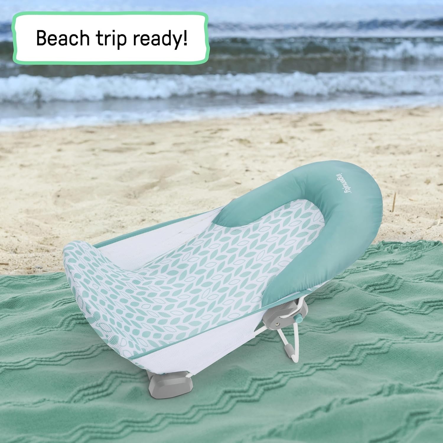 image:imageIngenuity Foldaway 2Position Baby Bath Seat Adjustable Support for Sink or Bathtub Ages 06 Months up to 20 Pounds MachineWashable SlingGreen