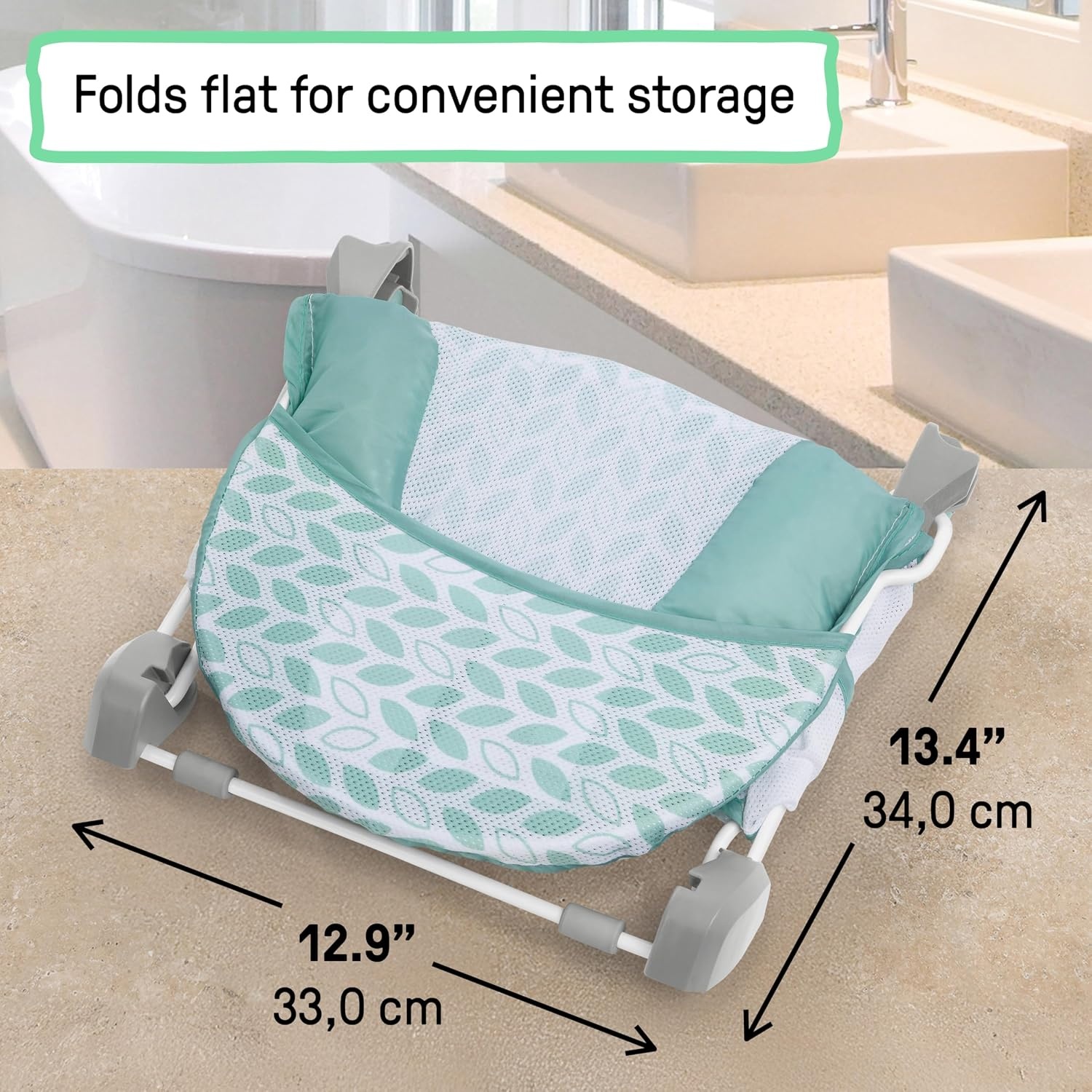 image:imageIngenuity Foldaway 2Position Baby Bath Seat Adjustable Support for Sink or Bathtub Ages 06 Months up to 20 Pounds MachineWashable SlingGreen