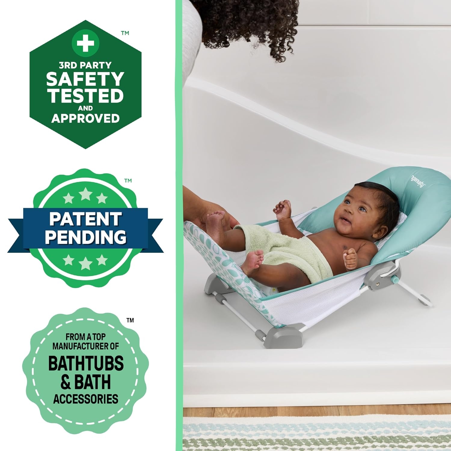 image:imageIngenuity Foldaway 2Position Baby Bath Seat Adjustable Support for Sink or Bathtub Ages 06 Months up to 20 Pounds MachineWashable SlingGreen