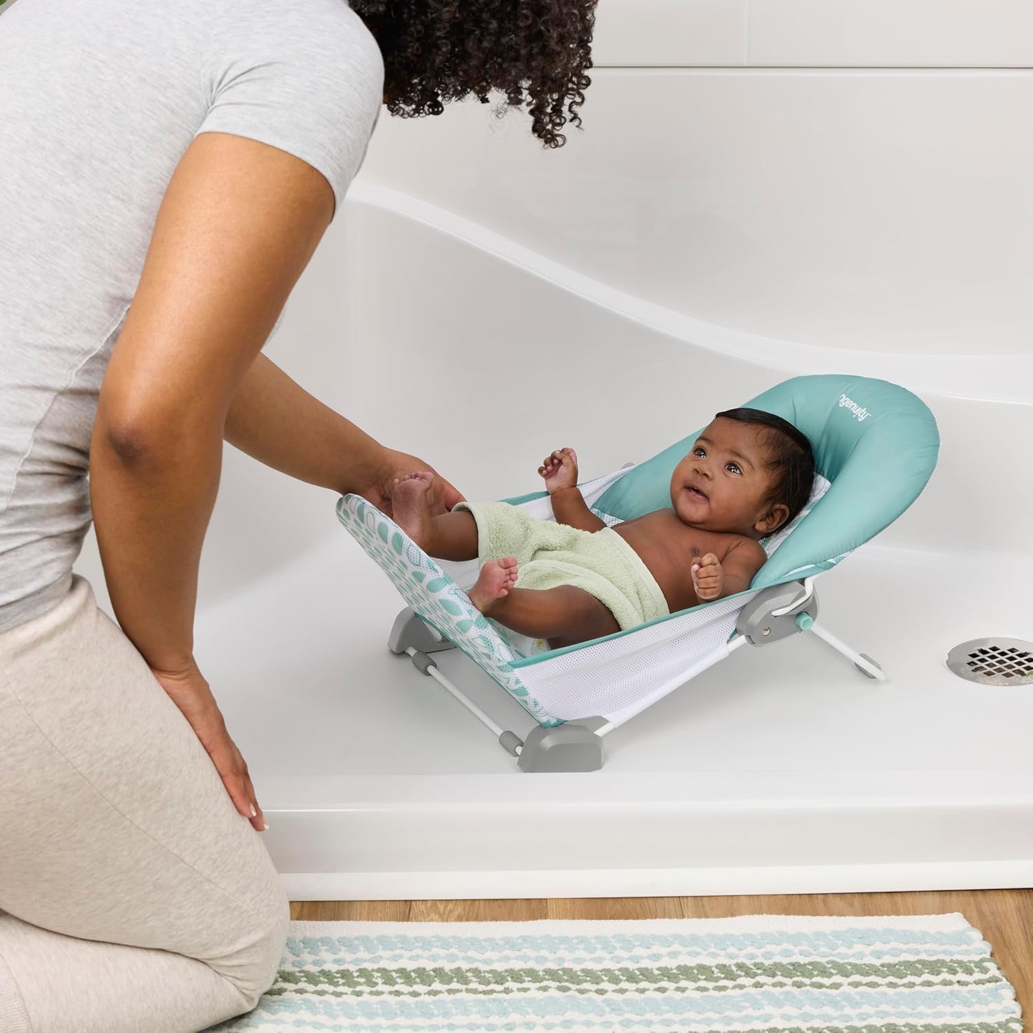 image:imageIngenuity Foldaway 2Position Baby Bath Seat Adjustable Support for Sink or Bathtub Ages 06 Months up to 20 Pounds MachineWashable SlingGreen