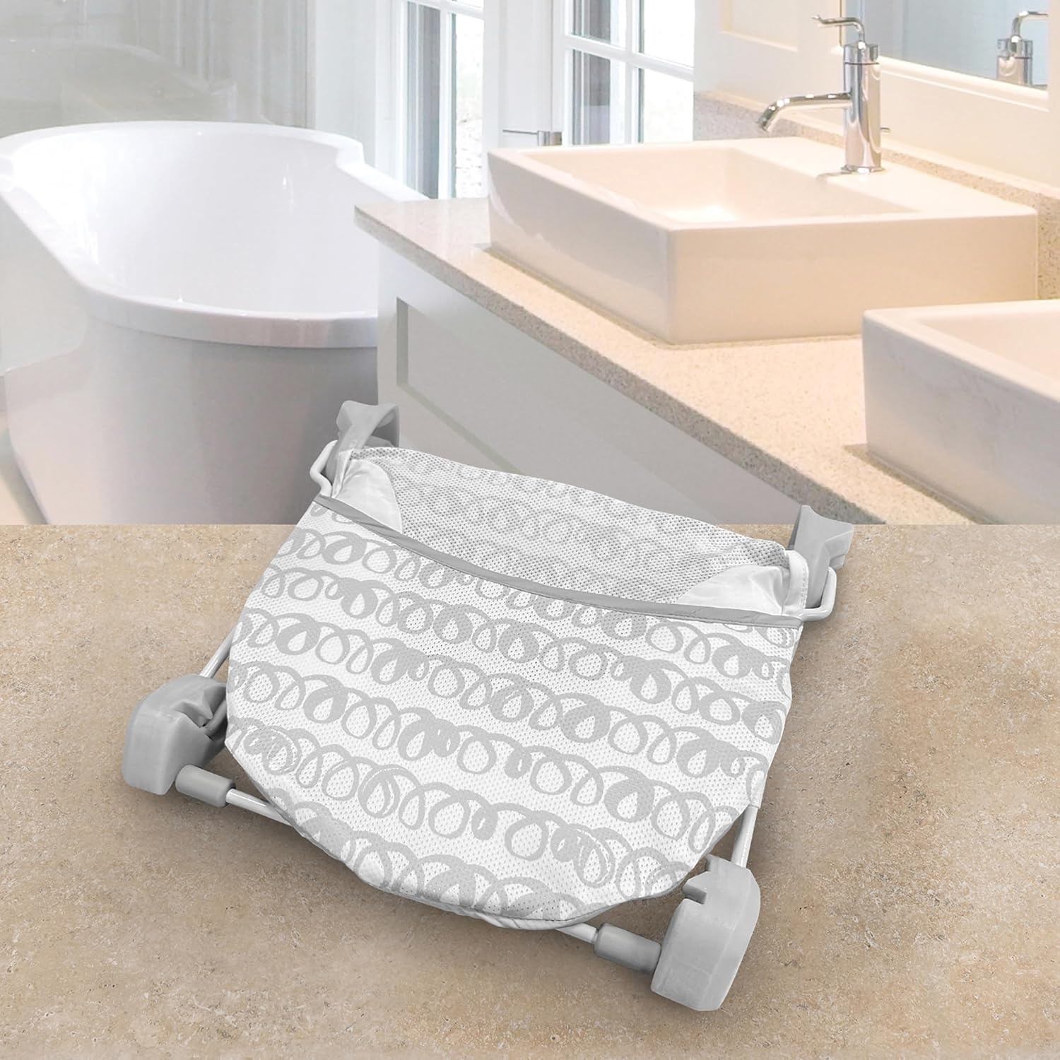 image:imageIngenuity Foldaway 2Position Baby Bath Seat Adjustable Support for Sink or Bathtub Ages 06 Months up to 20 Pounds MachineWashable SlingGris