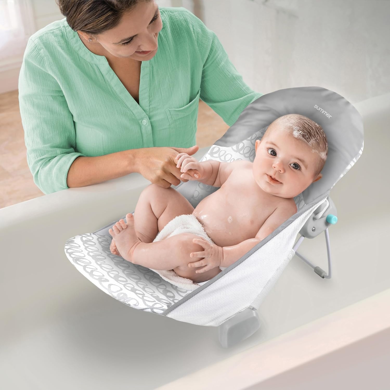 image:imageIngenuity Foldaway 2Position Baby Bath Seat Adjustable Support for Sink or Bathtub Ages 06 Months up to 20 Pounds MachineWashable SlingGris
