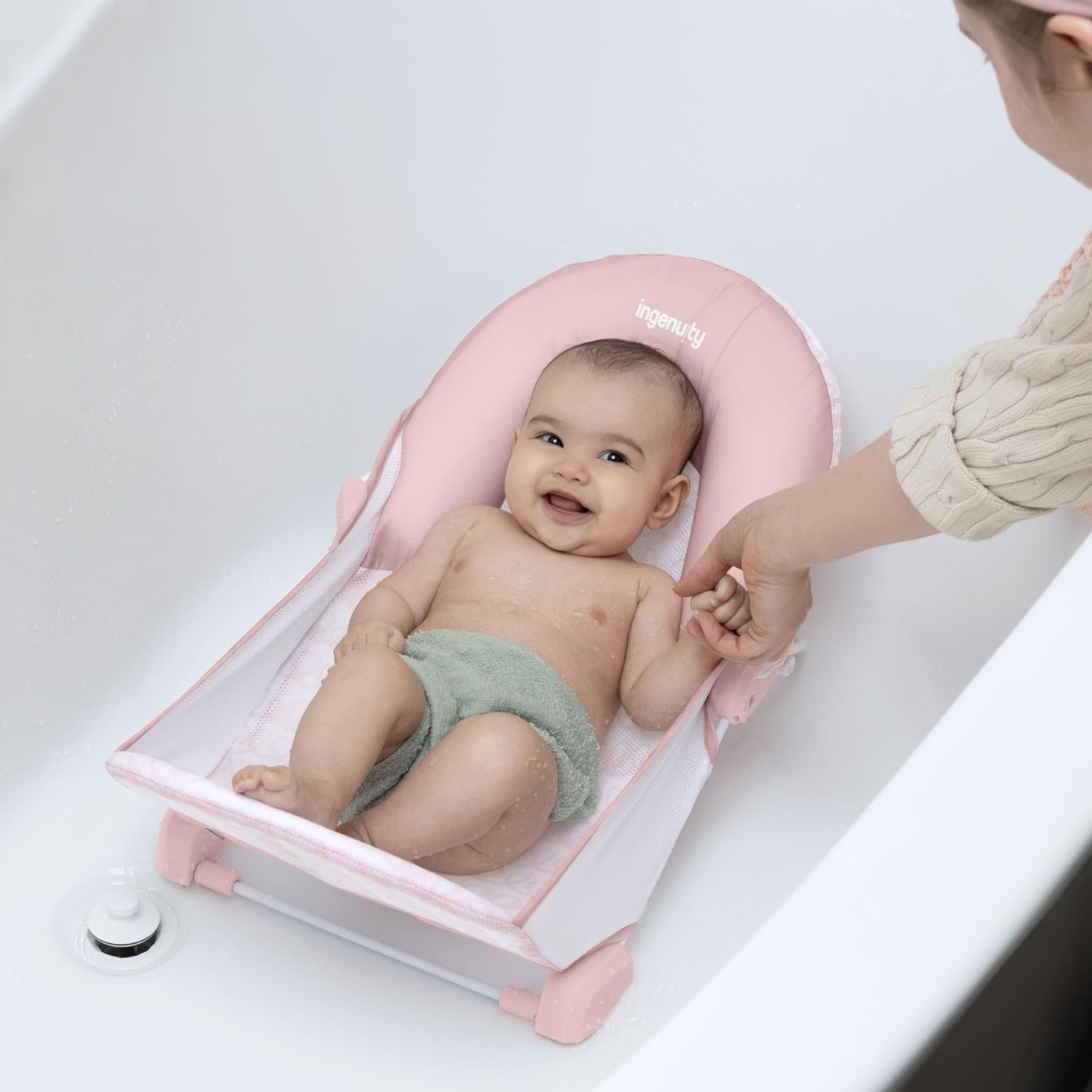 image:imageIngenuity Foldaway 2Position Baby Bath Seat Adjustable Support for Sink or Bathtub Ages 06 Months up to 20 Pounds MachineWashable SlingPink