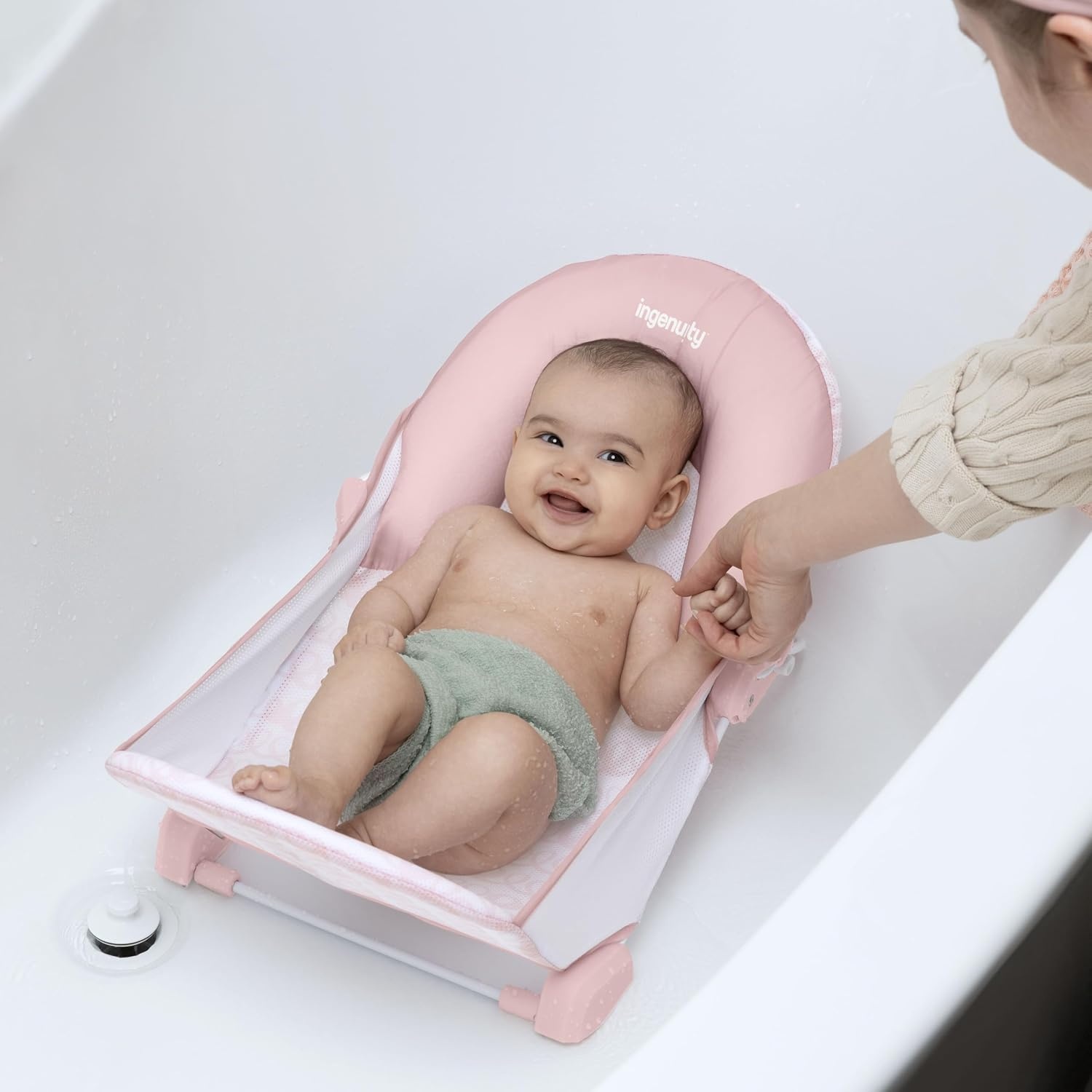 image:imageIngenuity Foldaway 2Position Baby Bath Seat Adjustable Support for Sink or Bathtub Ages 06 Months up to 20 Pounds MachineWashable SlingPink