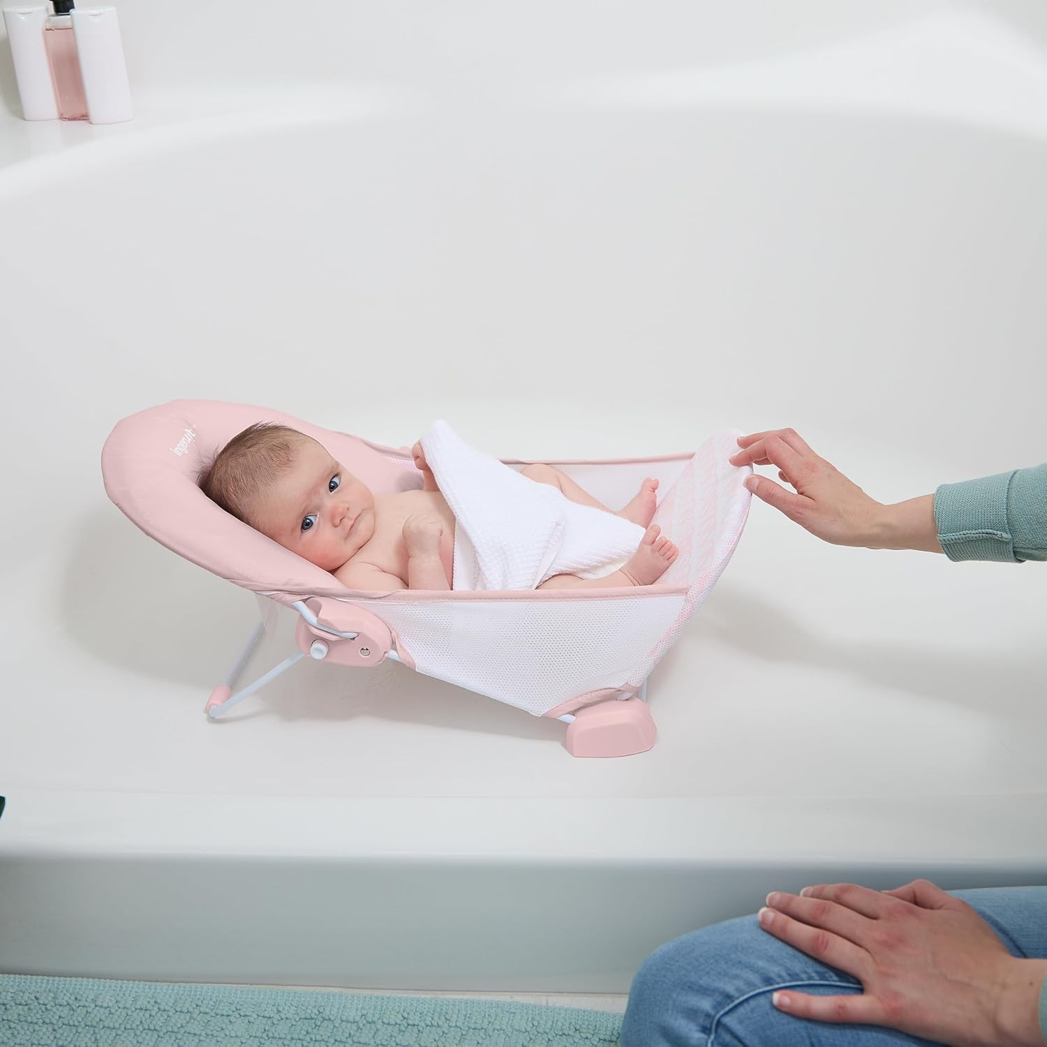 image:imageIngenuity Foldaway 2Position Baby Bath Seat Adjustable Support for Sink or Bathtub Ages 06 Months up to 20 Pounds MachineWashable SlingPink