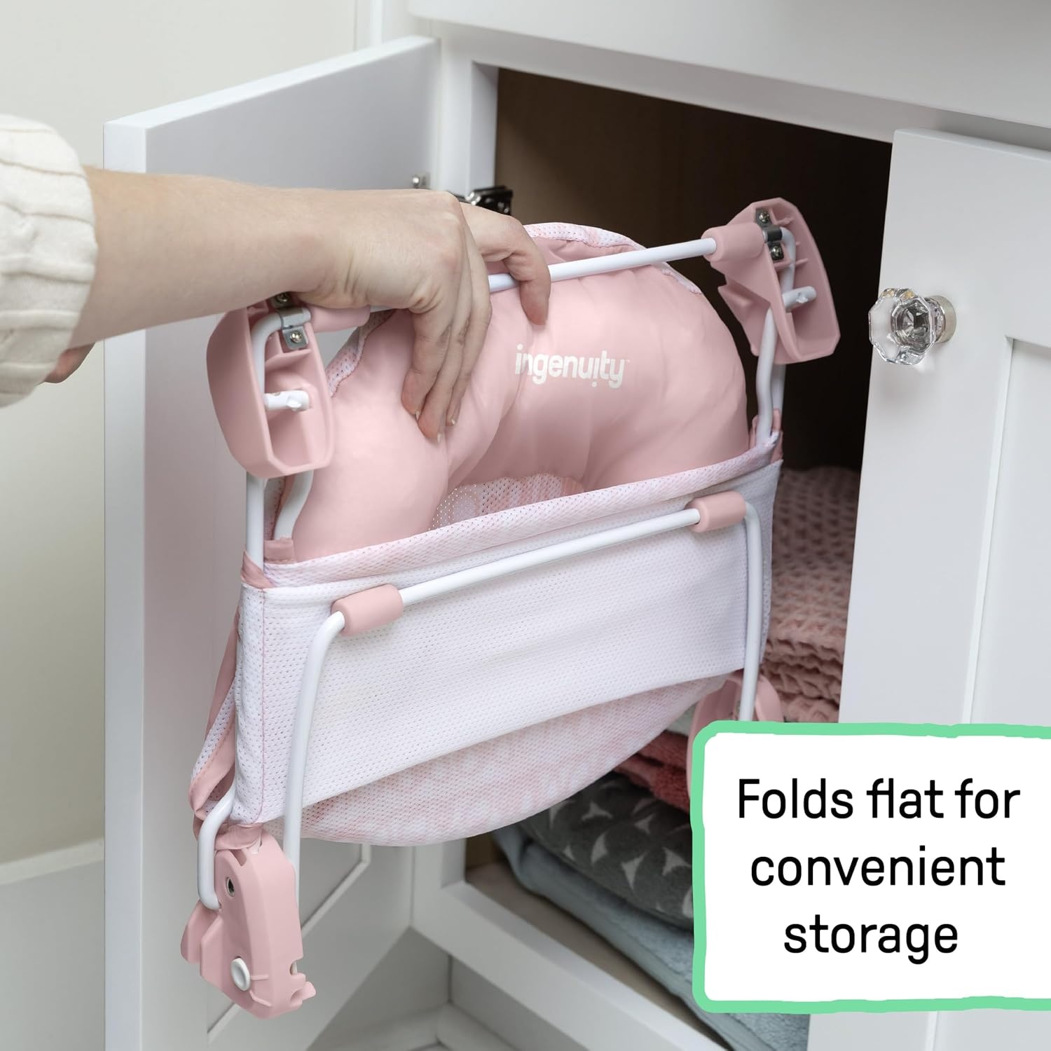 image:imageIngenuity Foldaway 2Position Baby Bath Seat Adjustable Support for Sink or Bathtub Ages 06 Months up to 20 Pounds MachineWashable SlingPink