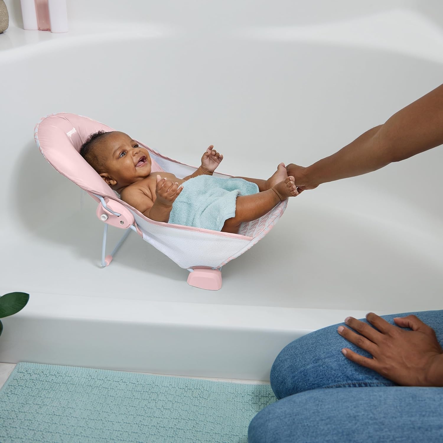 image:imageIngenuity Foldaway 2Position Baby Bath Seat Adjustable Support for Sink or Bathtub Ages 06 Months up to 20 Pounds MachineWashable SlingPink