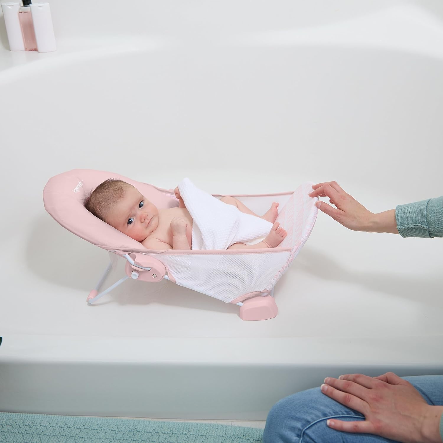 image:imageIngenuity Foldaway 2Position Baby Bath Seat Adjustable Support for Sink or Bathtub Ages 06 Months up to 20 Pounds MachineWashable SlingPink