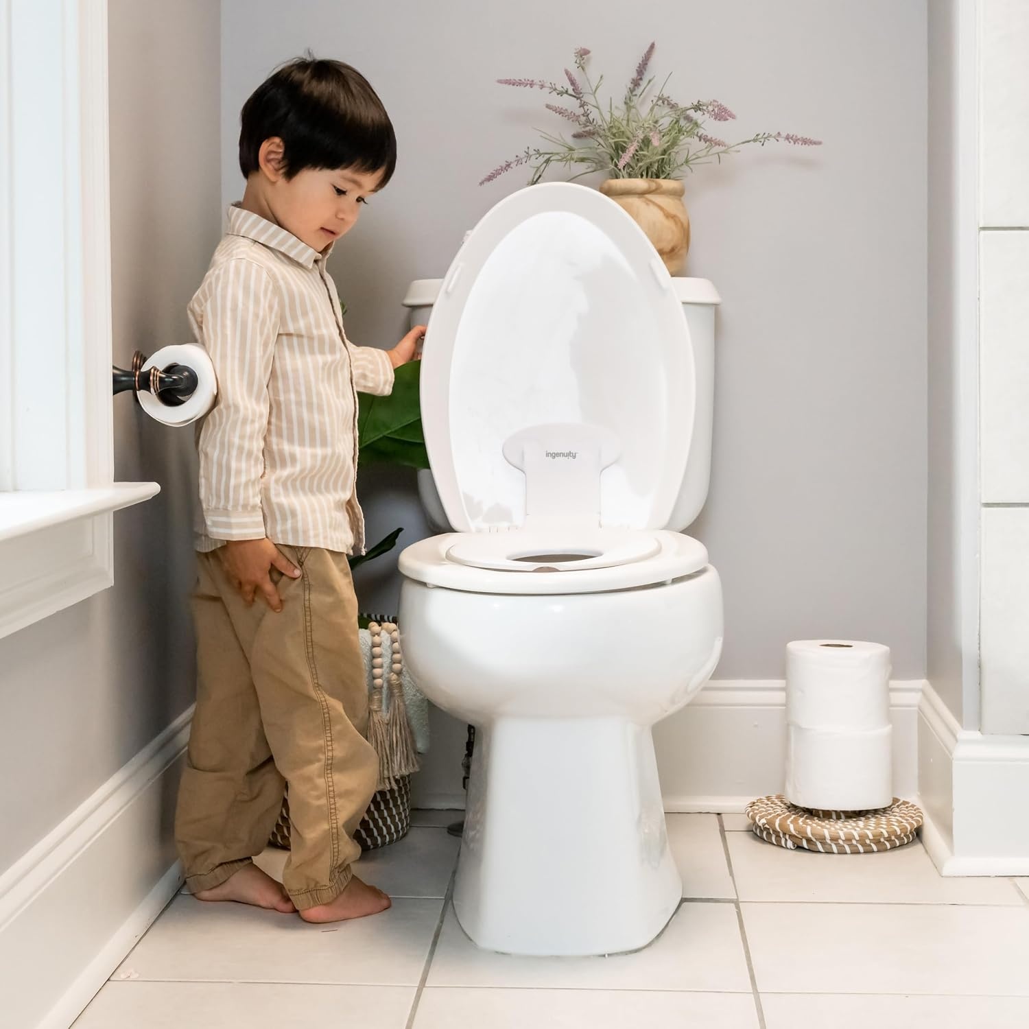 image:imageIngenuity Foldaway Travel Potty Training Seat with Storage Bag Folding amp Portable Toddler Potty Seat Easy OneHanded Open NonSlip GripFlip Sit Potty Seat Pack of 4