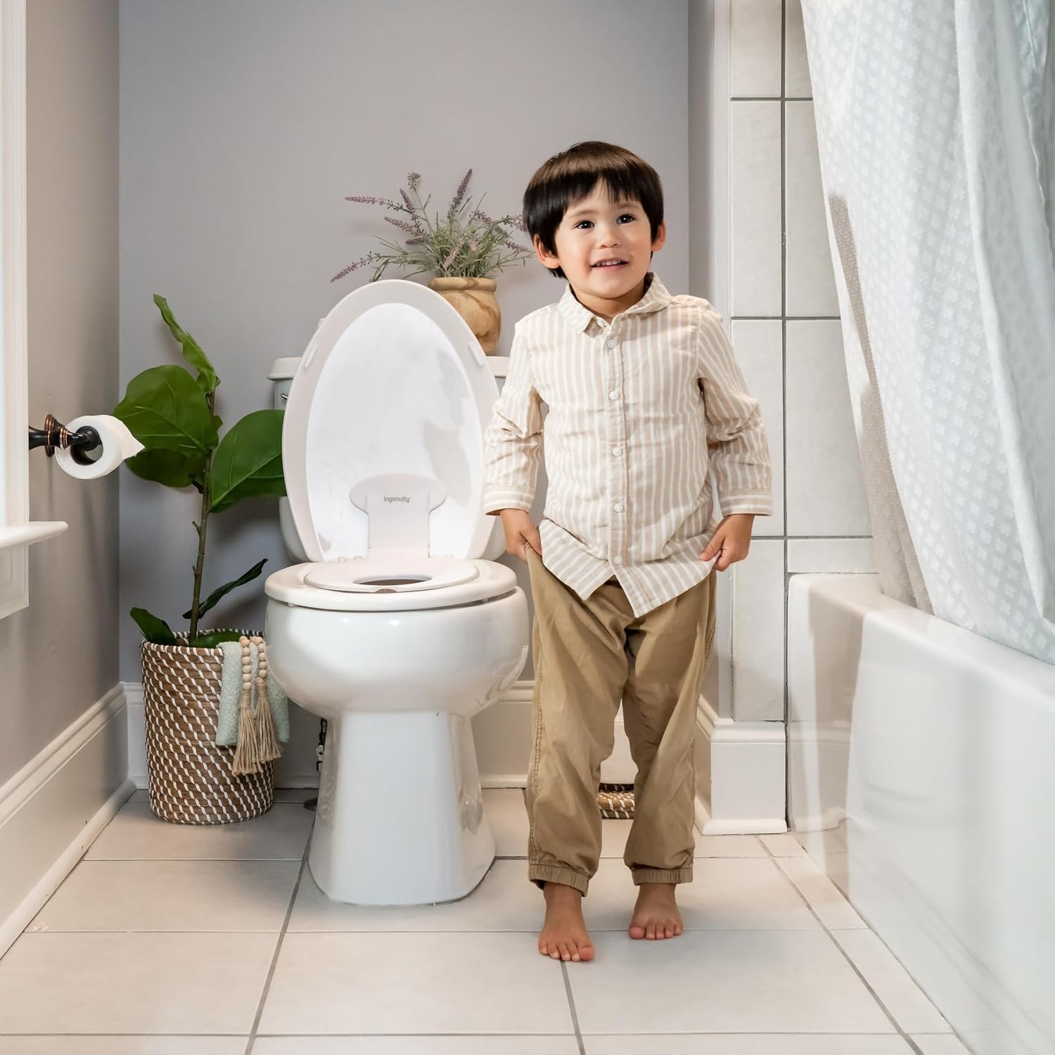 image:imageIngenuity Foldaway Travel Potty Training Seat with Storage Bag Folding amp Portable Toddler Potty Seat Easy OneHanded Open NonSlip GripFlip Sit Potty Seat Pack of 4