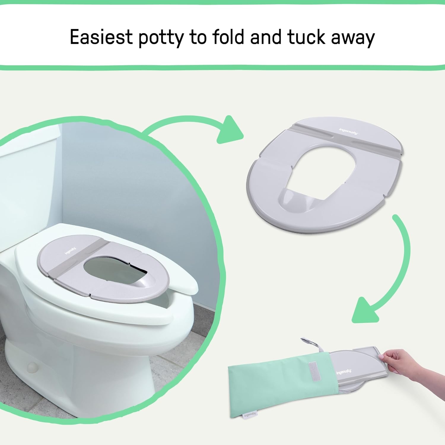 image:imageIngenuity Foldaway Travel Potty Training Seat with Storage Bag Folding amp Portable Toddler Potty Seat Easy OneHanded Open NonSlip GripFoldaway Potty
