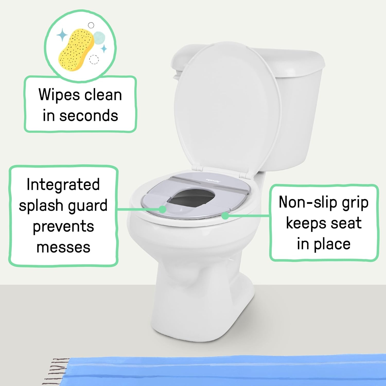 image:imageIngenuity Foldaway Travel Potty Training Seat with Storage Bag Folding amp Portable Toddler Potty Seat Easy OneHanded Open NonSlip GripFoldaway Potty