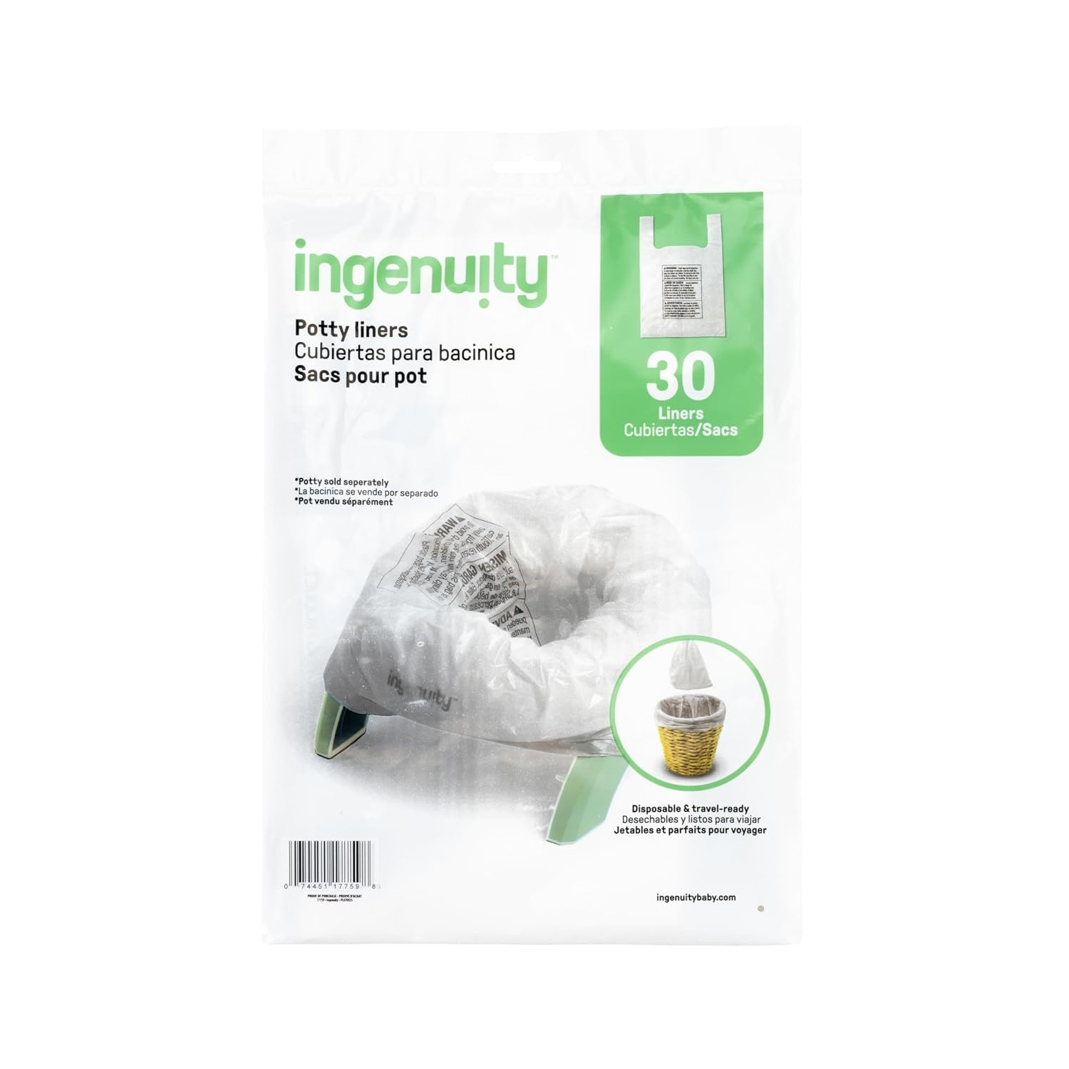 image:imageIngenuity Replacement Potty Liners 30 Count Disposable Travel amp Home Use LeakProof TieTop Bags for My Travel Potty and MorePotty Liners