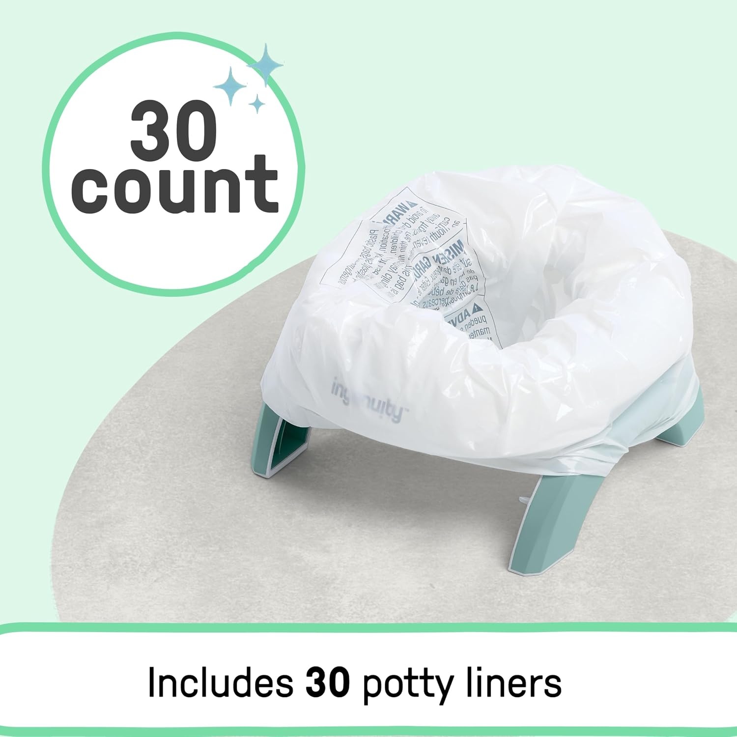 image:imageIngenuity Replacement Potty Liners 30 Count Disposable Travel amp Home Use LeakProof TieTop Bags for My Travel Potty and MorePotty Liners