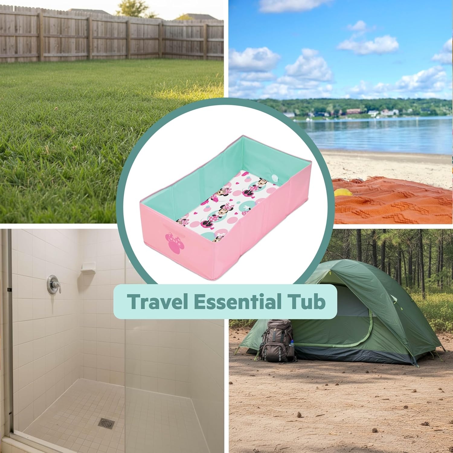 image:imageIngenuity Tuckaway Toddler Folding Tub Converts Shower to Tub Folds to Store Easy to Clean No Assembly Required Portable Baby Bathtub for Travel 12M5Y GrayPink Green
