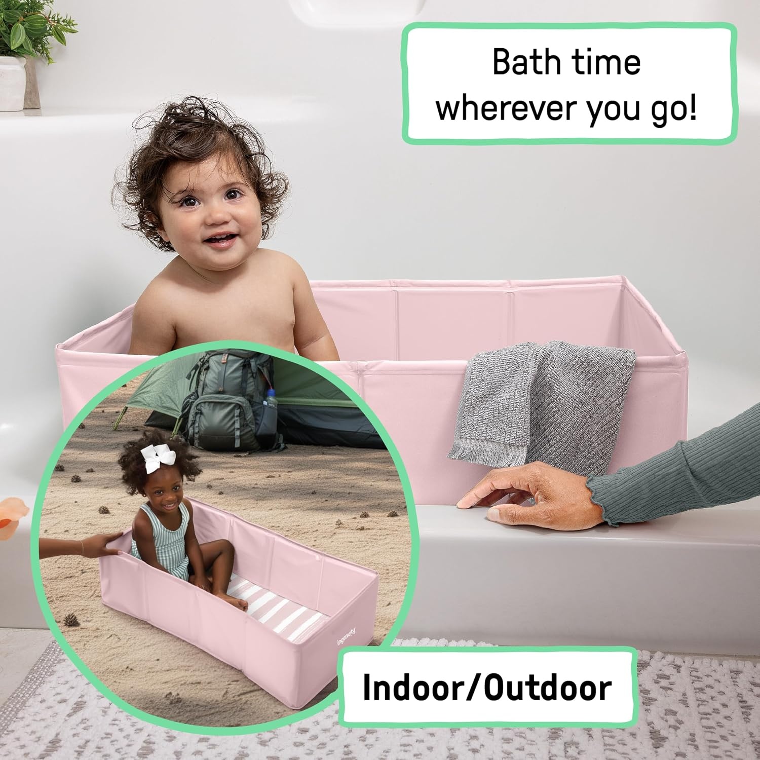 image:imageIngenuity Tuckaway Toddler Folding Tub Converts Shower to Tub Folds to Store Easy to Clean No Assembly Required Portable Baby Bathtub for Travel 12M5Y GrayPink