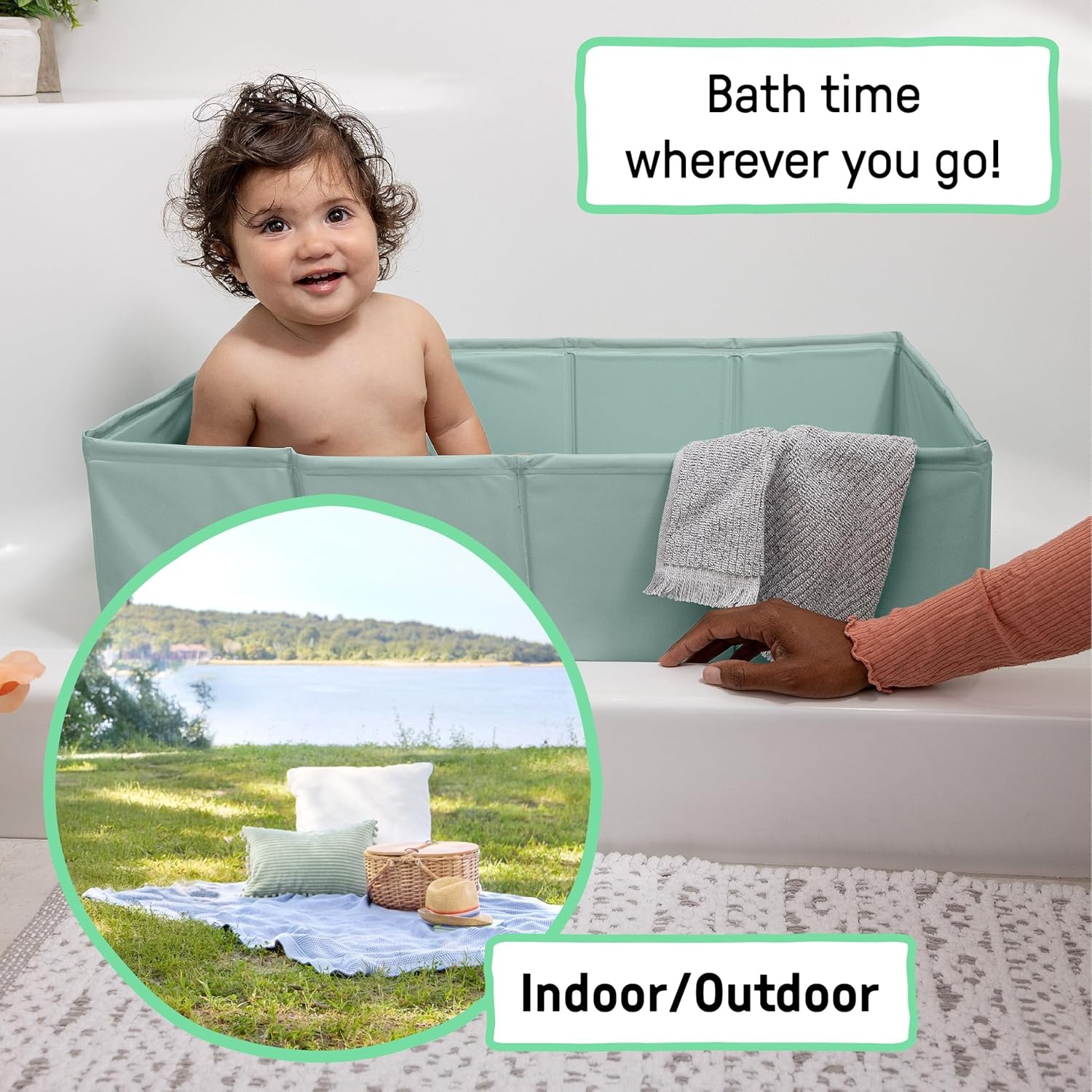 image:imageIngenuity Tuckaway Toddler Folding Tub Converts Shower to Tub Folds to Store Easy to Clean No Assembly Required Portable Baby Bathtub for Travel 12M5Y GrayGreen