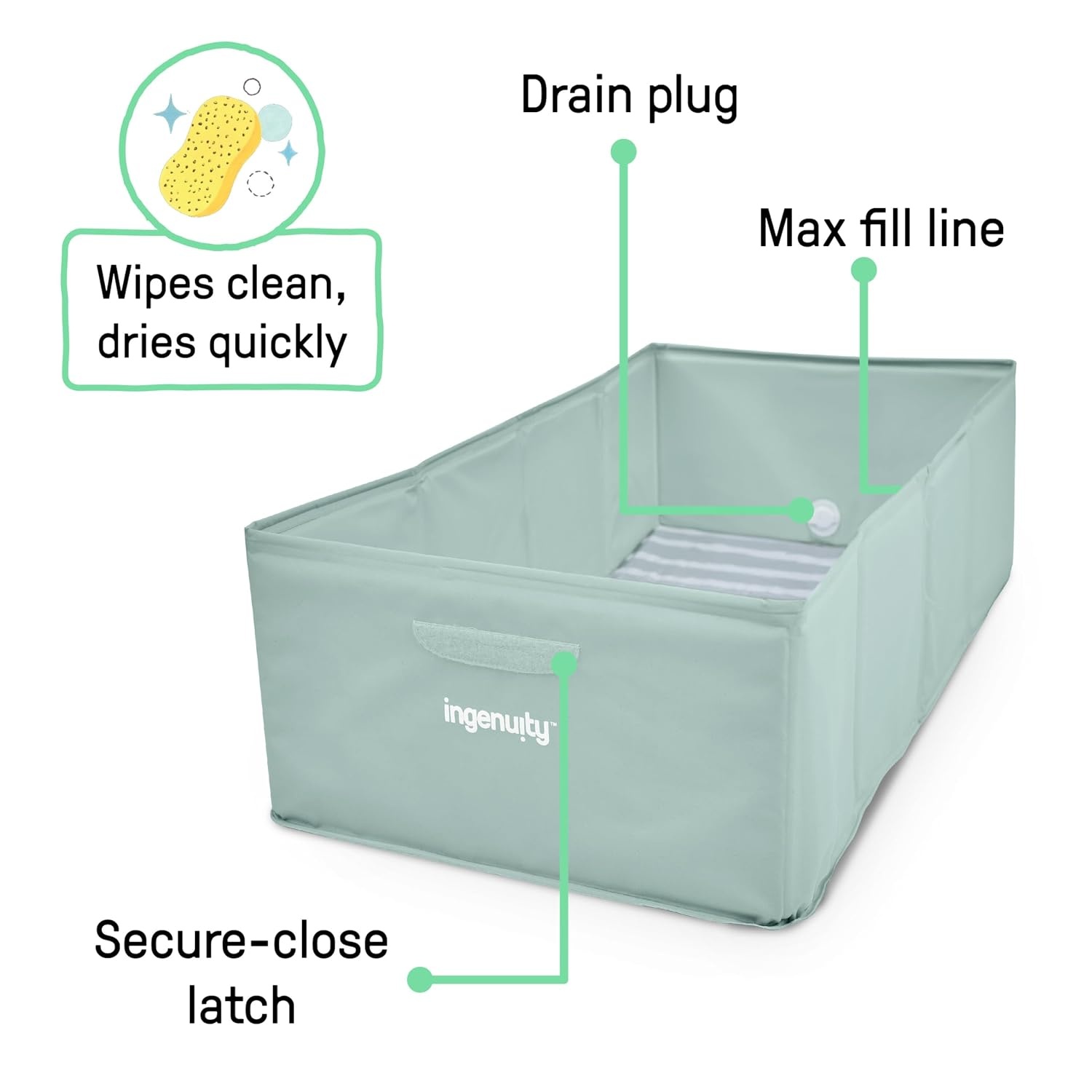 image:imageIngenuity Tuckaway Toddler Folding Tub Converts Shower to Tub Folds to Store Easy to Clean No Assembly Required Portable Baby Bathtub for Travel 12M5Y GrayGreen