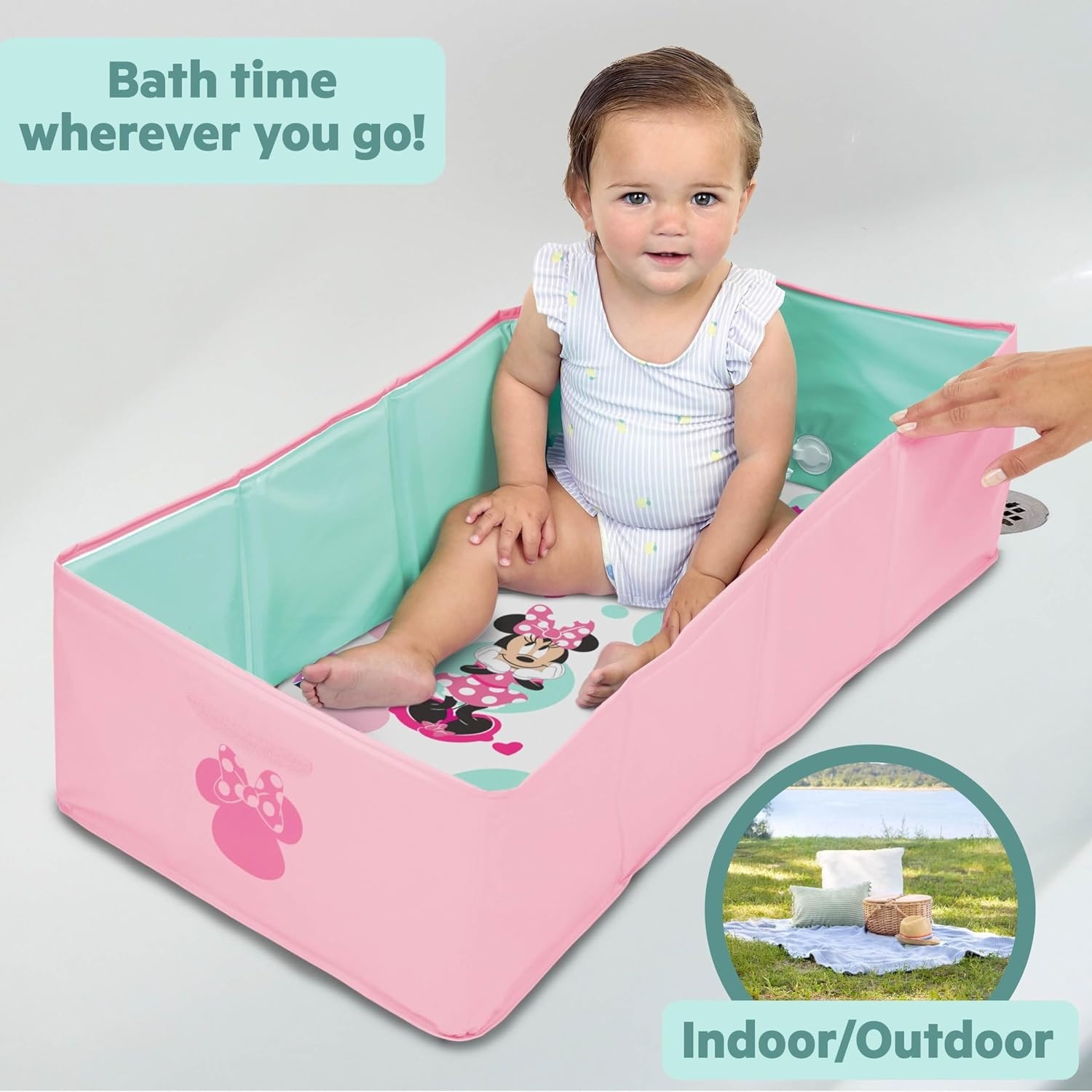 image:imageIngenuity Tuckaway Toddler Folding Tub Converts Shower to Tub Folds to Store Easy to Clean No Assembly Required Portable Baby Bathtub for Travel 12M5Y GrayPink Green