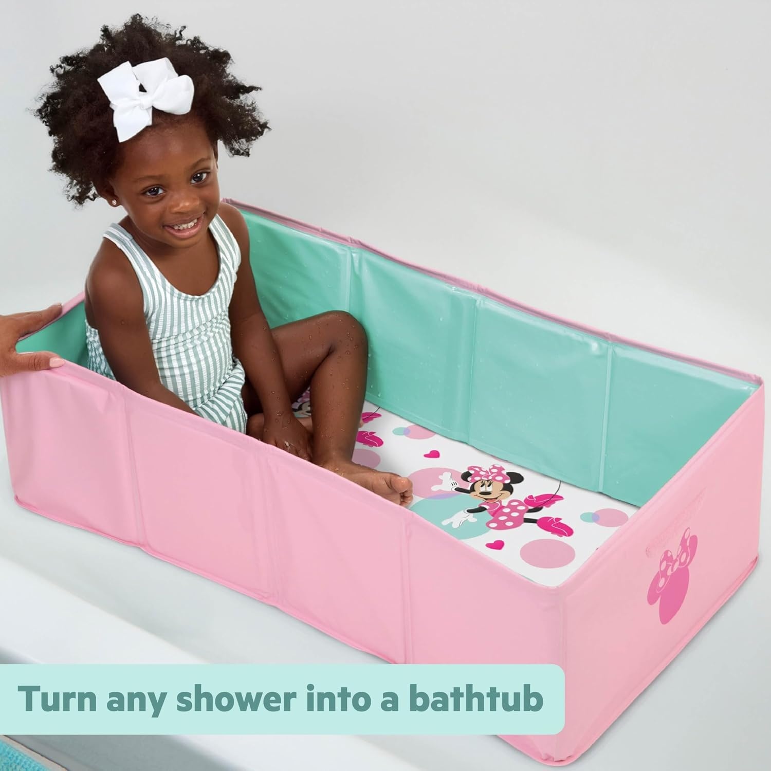 image:imageIngenuity Tuckaway Toddler Folding Tub Converts Shower to Tub Folds to Store Easy to Clean No Assembly Required Portable Baby Bathtub for Travel 12M5Y GrayPink Green
