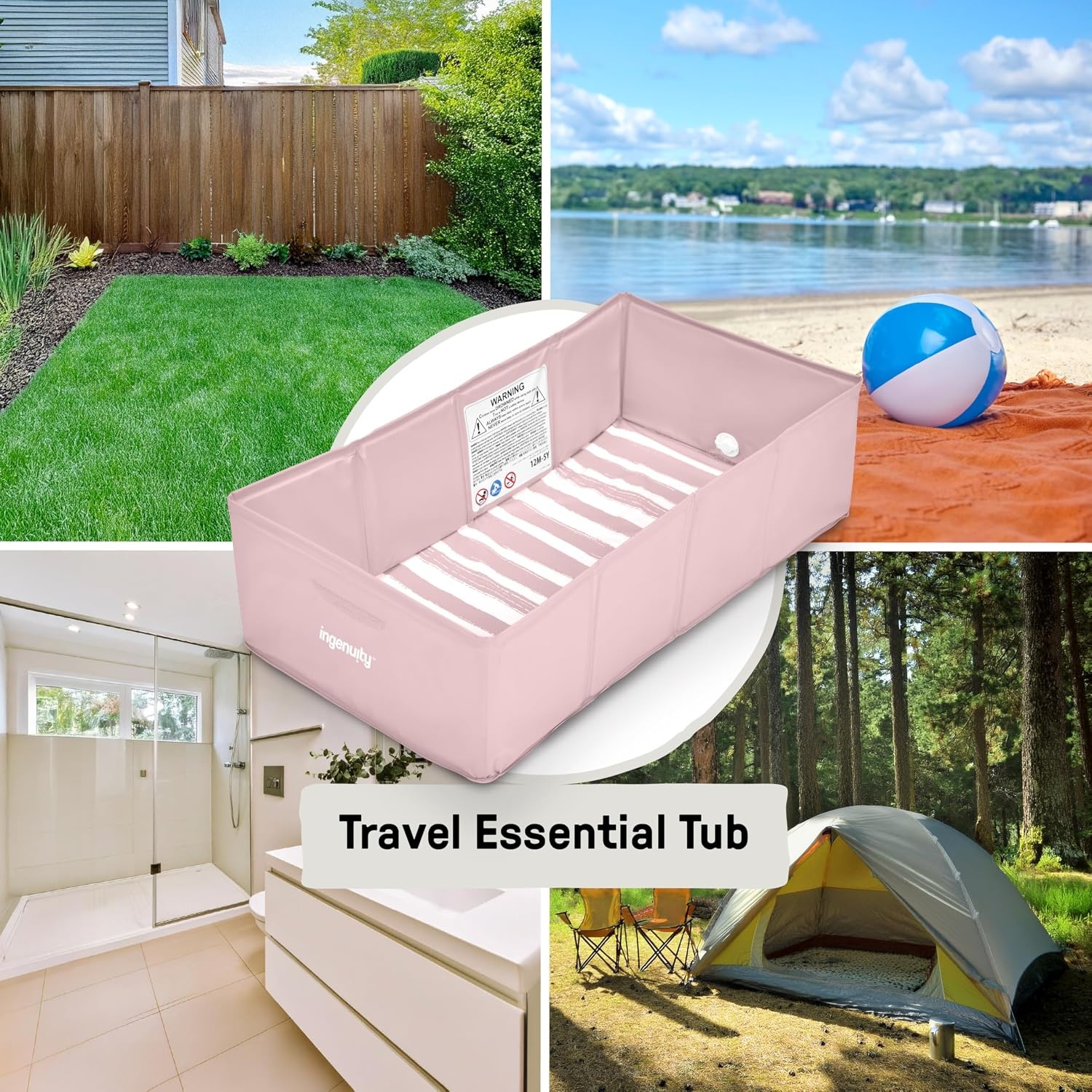 image:imageIngenuity Tuckaway Toddler Folding Tub Converts Shower to Tub Folds to Store Easy to Clean No Assembly Required Portable Baby Bathtub for Travel 12M5Y GrayPink