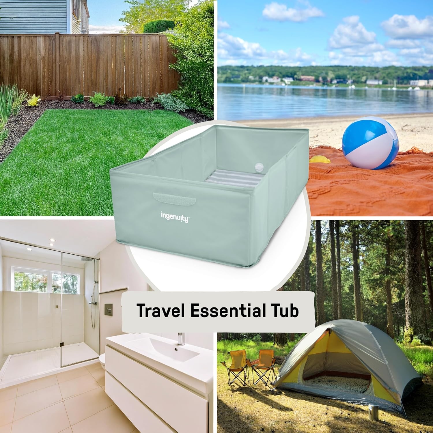 image:imageIngenuity Tuckaway Toddler Folding Tub Converts Shower to Tub Folds to Store Easy to Clean No Assembly Required Portable Baby Bathtub for Travel 12M5Y GrayGreen