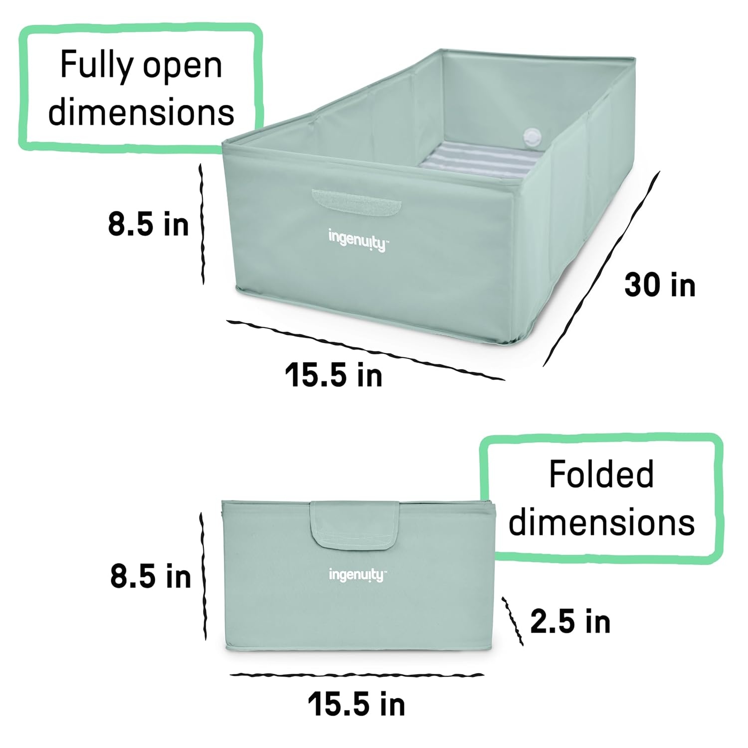 image:imageIngenuity Tuckaway Toddler Folding Tub Converts Shower to Tub Folds to Store Easy to Clean No Assembly Required Portable Baby Bathtub for Travel 12M5Y GrayGreen